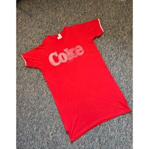 Vintage Coke T Shirt Red V Neck Short Sleeve Graphic Tee Men's X-Large